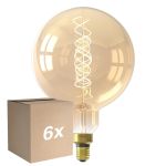 Flerpack 6x Calex XXL Mega Guld Globe LED E27 G200 Filament 3W 250lm- 822 Extra Varm Vit | Dimbar